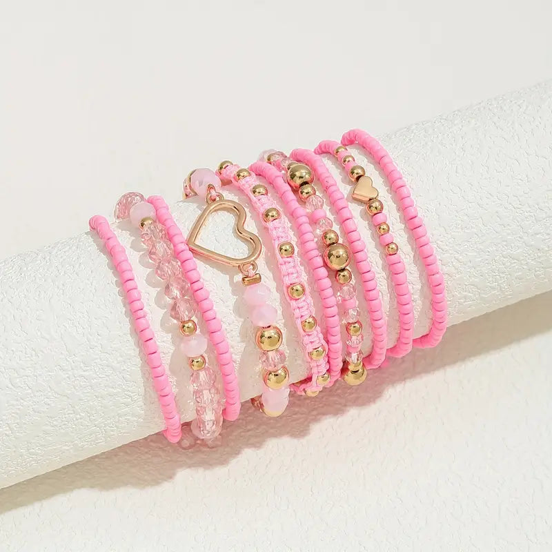 Heart Charmed Bracelet Set | Støtt brystkreft