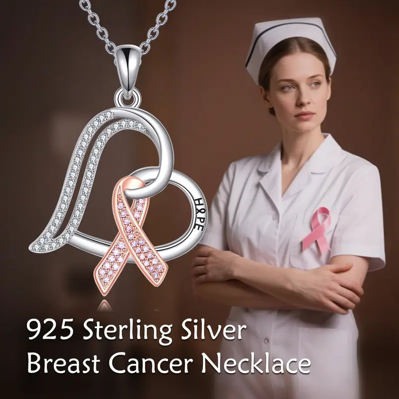Pink Ribbon Heart Necklace | Støtt brystkreft