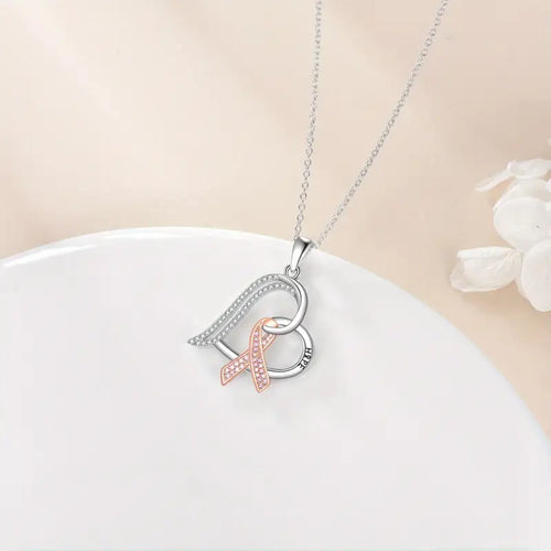 Pink Ribbon Heart Necklace | Støtt brystkreft