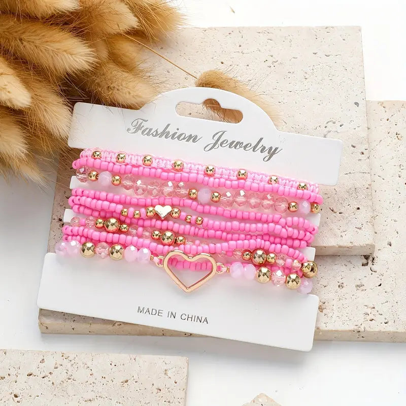 Heart Charmed Bracelet Set | Støtt brystkreft