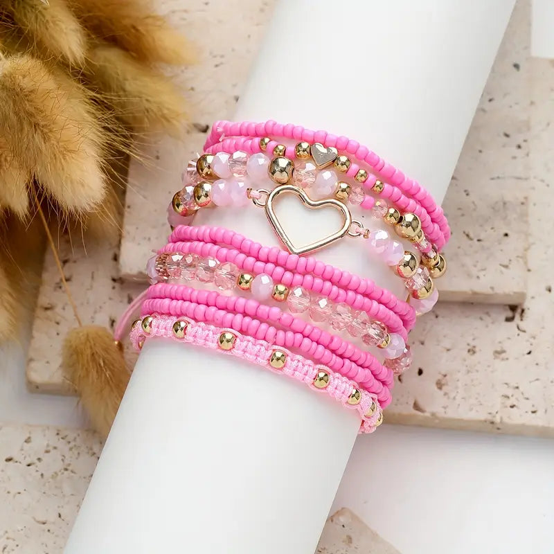 Heart Charmed Bracelet Set | Støtt brystkreft