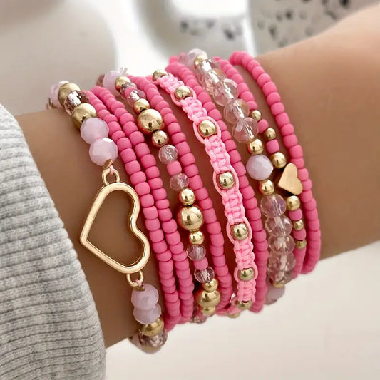 Heart Charmed Bracelet Set | Støtt brystkreft