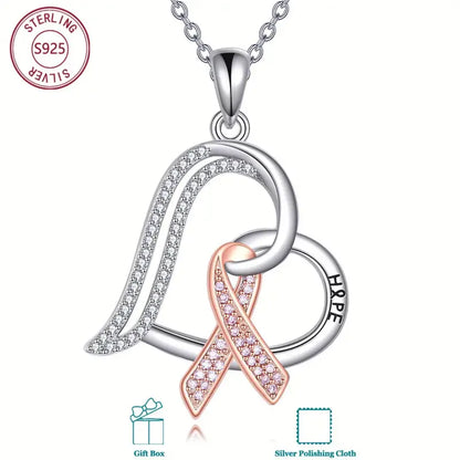 Pink Ribbon Heart Necklace | Støtt brystkreft