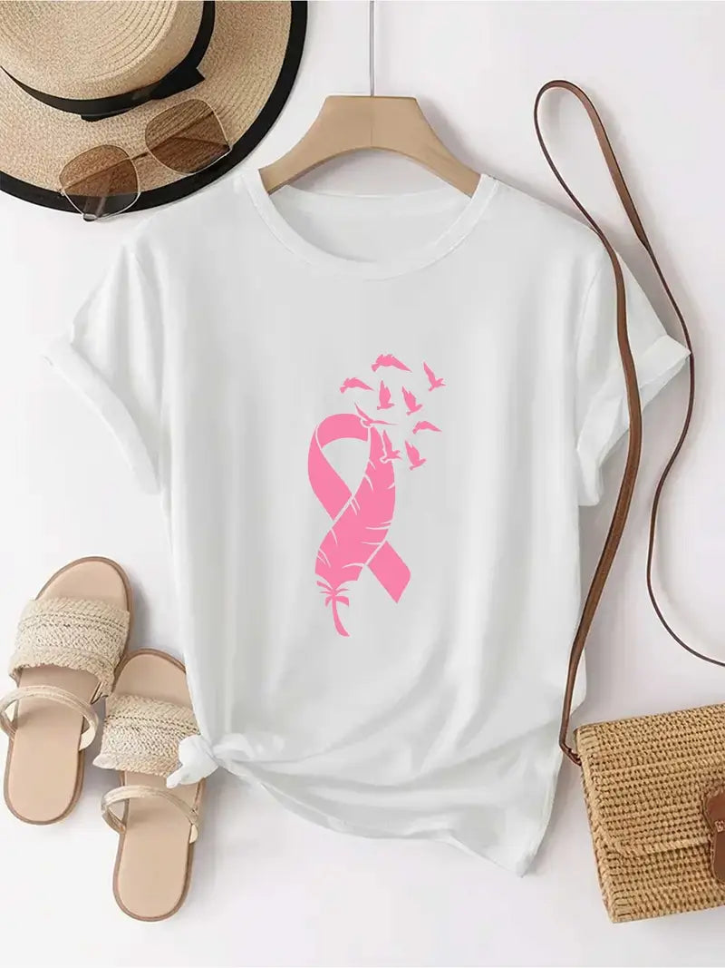 Feather Ribbon Shirt | Støtt brystkreft