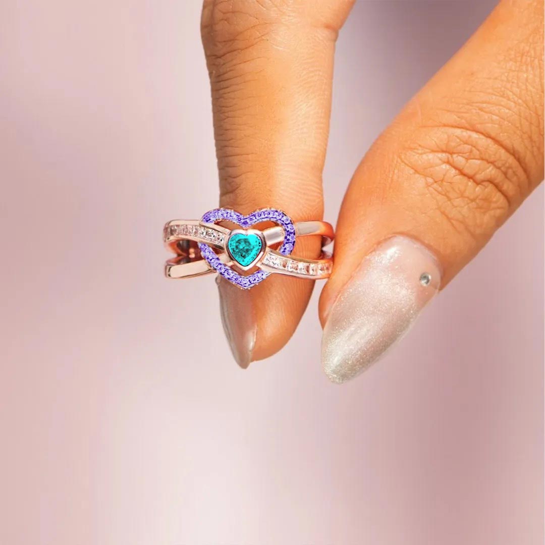 Teal & Purple Heart Ring | Støtt brystkreft