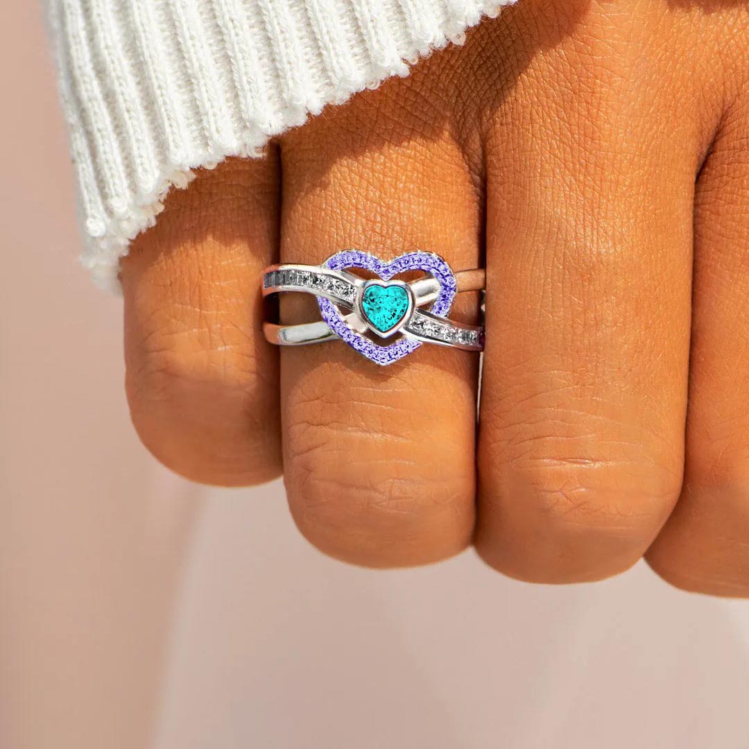 Teal & Purple Heart Ring | Støtt brystkreft