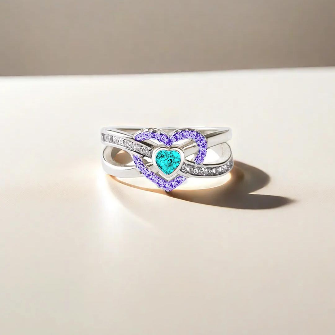 Teal & Purple Heart Ring | Støtt brystkreft