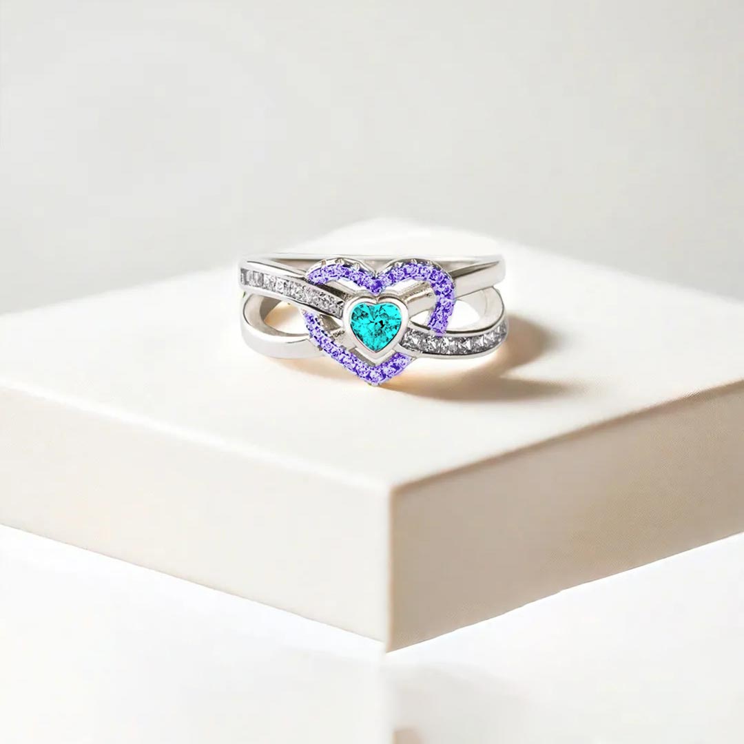 Teal & Purple Heart Ring | Støtt brystkreft